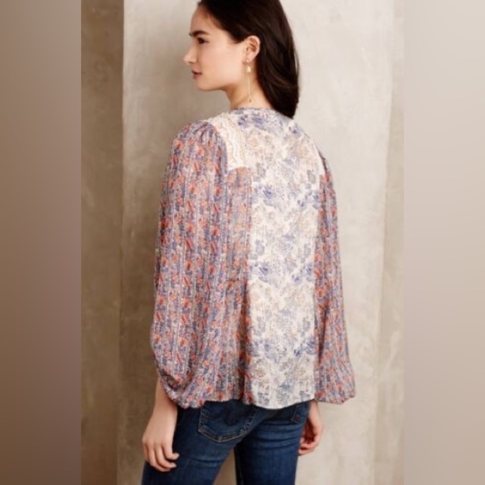 Anthropologie HD in Paris Chinoiserie Peasant Button Down Blouse, Size 2 - Picture 2 of 11